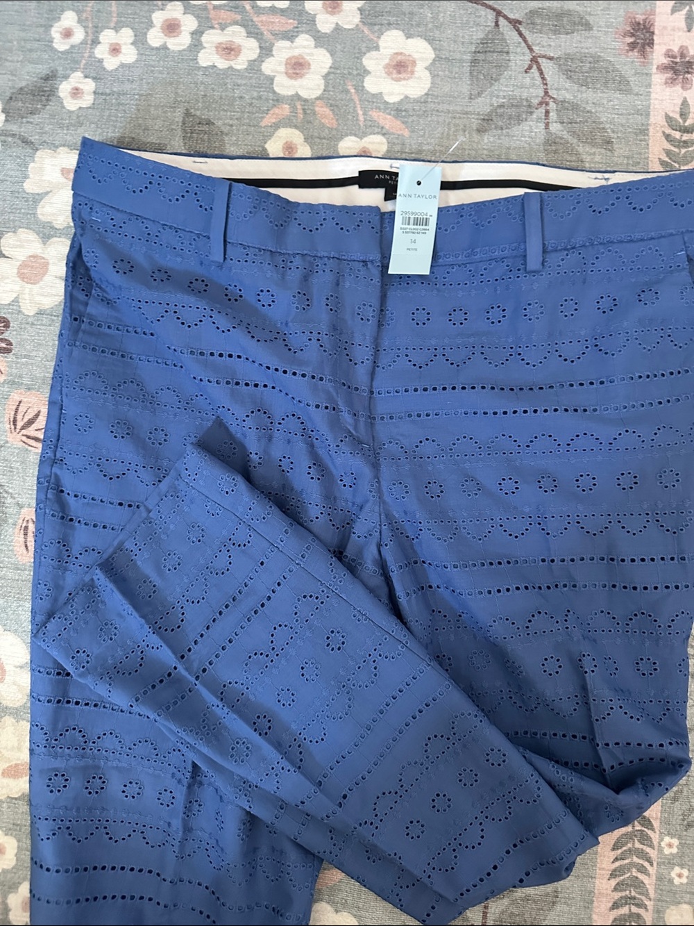 Ann Taylor Eyelet Crop Pants in Periwinkle
